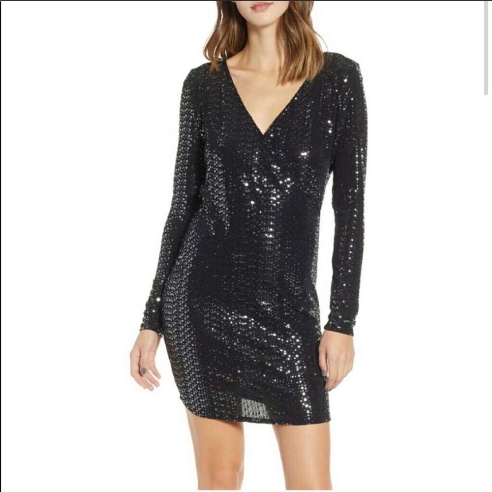 Leith Black Sequined Mini Dress